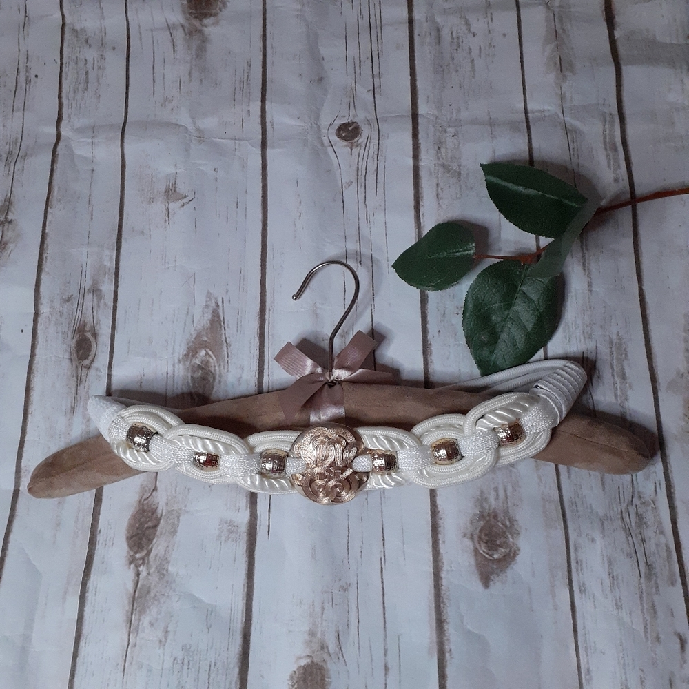 Vintage Grecian ivory braided rope belt w/ gold medallion & beaded accents